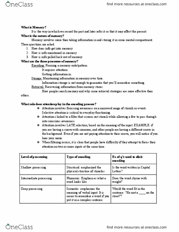 PSYC 1001 Lecture Notes - Lecture 10: Long-Term Memory, George Sperling, Sensory Memory thumbnail