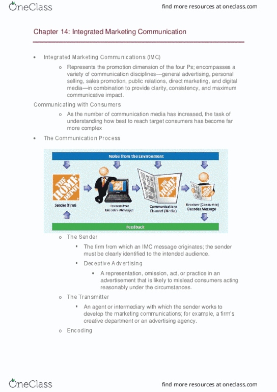 COMMERCE 2MA3 Chapter Notes - Chapter 14: Integrated Marketing Communications, Media Mix, The Sender thumbnail