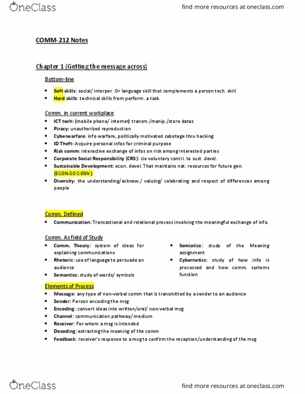COMM 212 Chapter Notes - Chapter 1-11: Master Sergeant, Topic Sentence, Business Ethics thumbnail