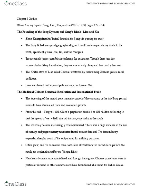 HIST 80a Chapter 8: China Among Equals- Song, Liao, Xia, and Jin (907 – 1279) thumbnail