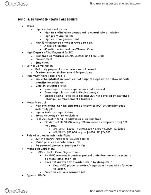 RMI 2101 Lecture Notes - Lecture 11: Cigna, Health Maintenance Organization, Co-Insurance thumbnail