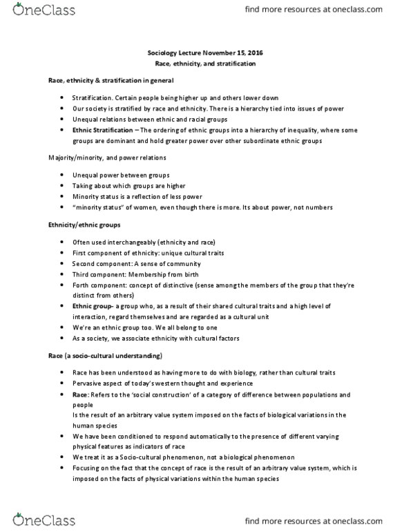 SOCI 1001H Lecture Notes - Lecture 8: Ethnic Group, Bogardus Social Distance Scale thumbnail