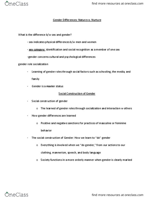 SOC 101 Lecture Notes - Lecture 4: Gender Role, Hegemonic Masculinity, Mass Media thumbnail