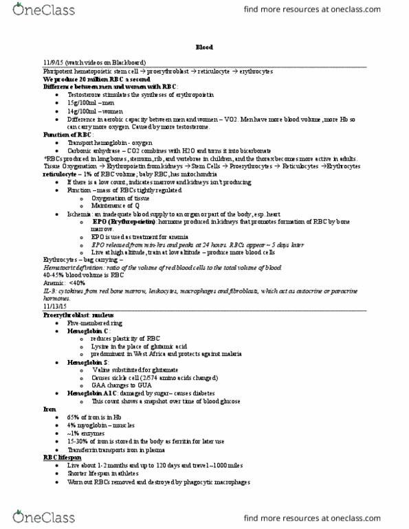 KIN 232 Lecture Notes - Lecture 18: Carbonic Anhydrase, Antigen, Microcytic Anemia thumbnail