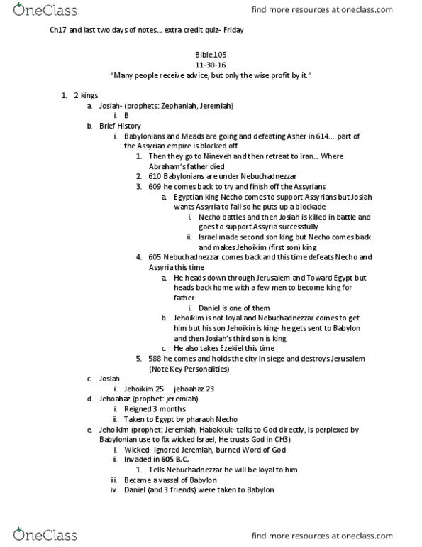 BIBL 105 Lecture Notes - Lecture 21: Fokker E.Ii, Israelites, Edom thumbnail