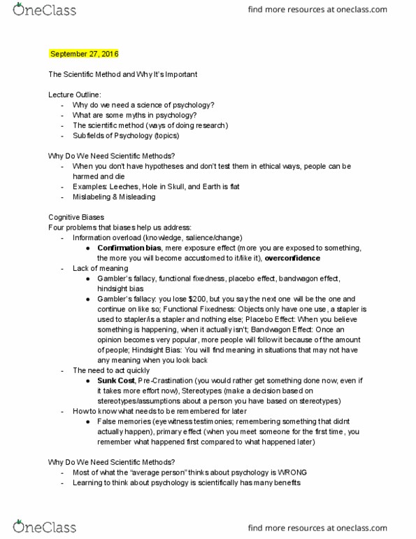 PSYC 002 Lecture Notes - Lecture 2: Dsm-5, Psych, Functional Fixedness thumbnail