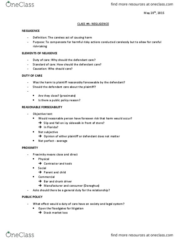 LAW 122 Lecture Notes - Lecture 4: Objective Test, Professional Negligence In English Law, Stock Market thumbnail