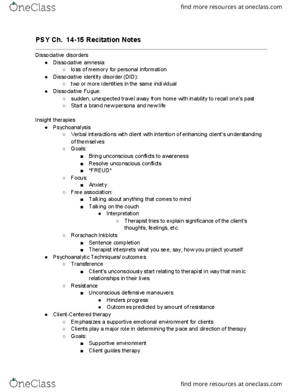 PSY 205 Lecture Notes - Lecture 14: Psy, Mental Disorder, Antidepressant thumbnail