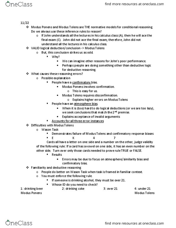 PSY 341 Lecture Notes - Lecture 25: Modus Ponens, Expected Utility Hypothesis, List Of Fallacies thumbnail