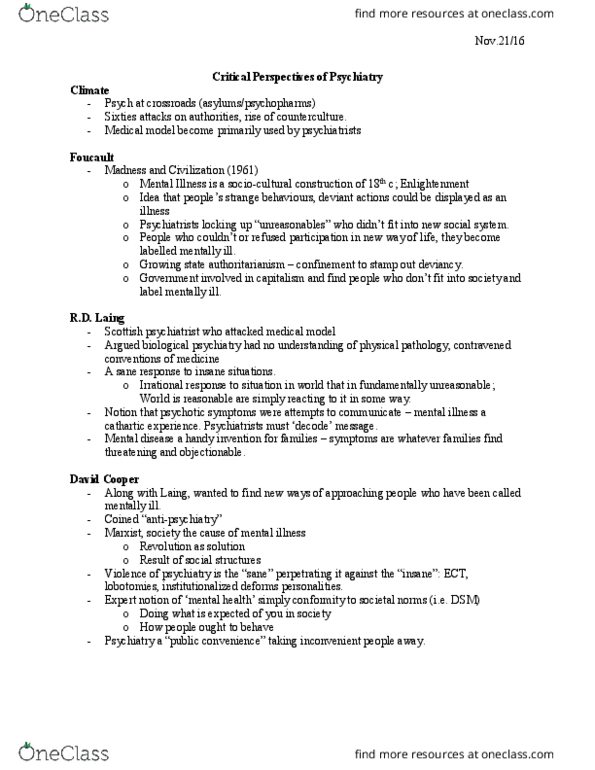 HLTHAGE 1CC3 Lecture Notes - Lecture 17: Involuntary Commitment, Labeling Theory, Anti-Psychiatry thumbnail