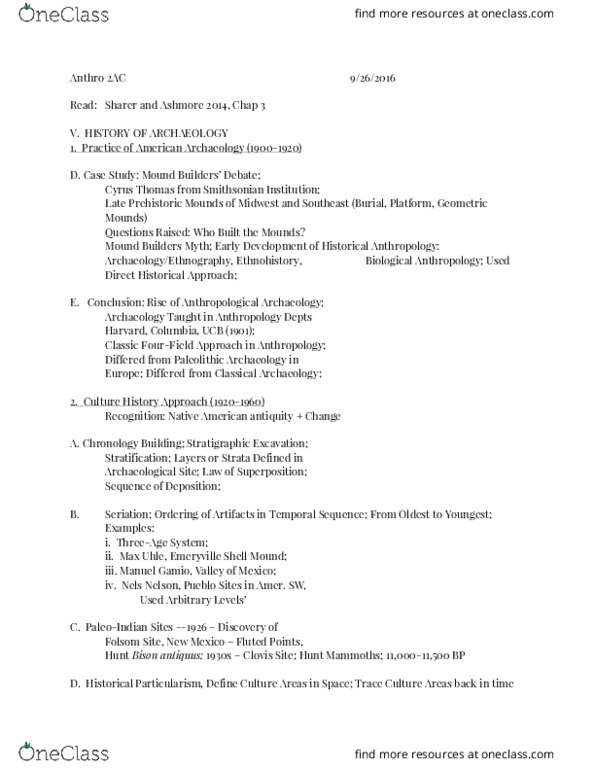 ANTHRO 2AC Lecture Notes - Lecture 9: Bison Antiquus, Max Uhle, Manuel Gamio thumbnail