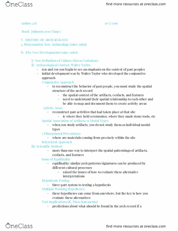 ANTHRO 2AC Lecture Notes - Lecture 21: Emic And Etic, Scientific Method, Processual Archaeology thumbnail