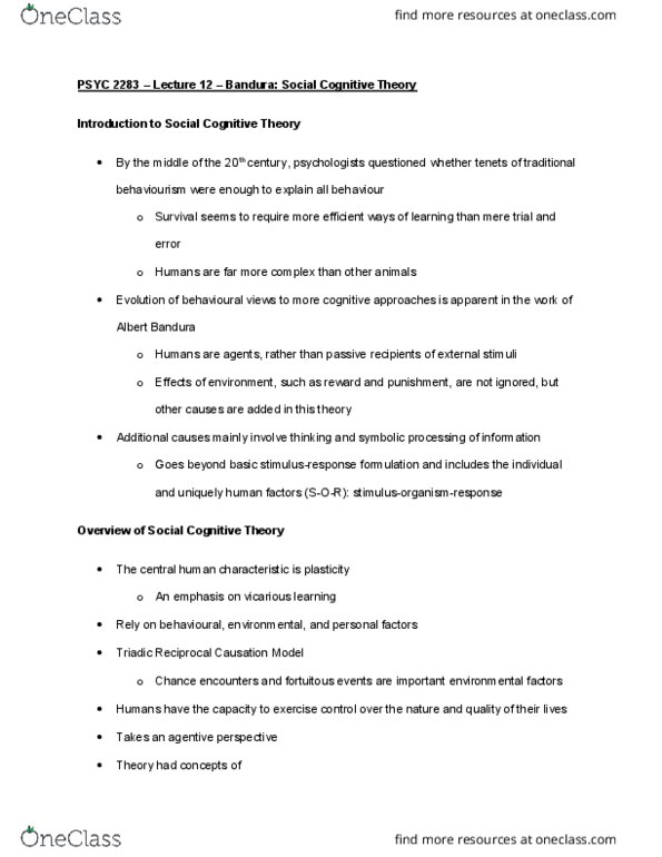 PSYC 2283 Lecture Notes - Lecture 12: Pessimism, Cognitive Therapy, Determinism thumbnail