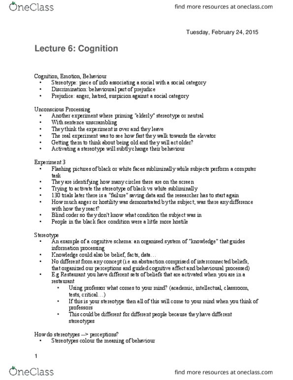 PSY100H1 Lecture Notes - Lecture 6: Representativeness Heuristic, Fundamental Attribution Error, Confirmation Bias thumbnail