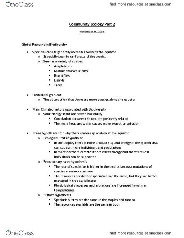 BSC 2011 Lecture Notes - Lecture 30: Ecological Island, Biogeography, Robert Macarthur thumbnail