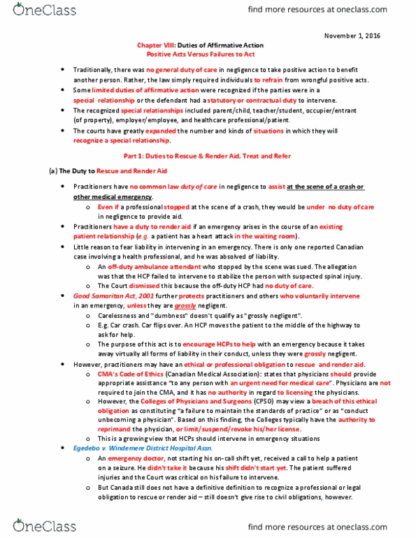 Law 3101A/B Lecture Notes - Lecture 8: Catastrophic Injury, Methadone, Machismo thumbnail