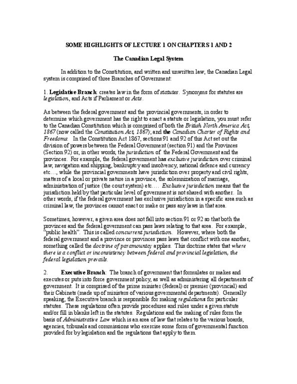 ADMS 2610 Lecture Notes - Lex Mercatoria, Concurrent Jurisdiction, Public Law thumbnail