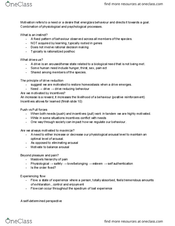 PSYC 1000 Lecture Notes - Lecture 15: Hypothalamus, Homeostasis, Motivation thumbnail