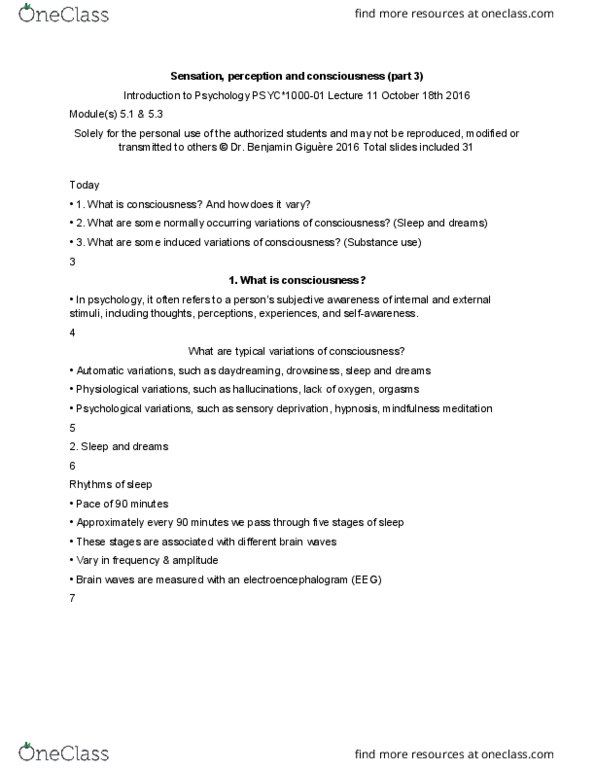 PSYC 1000 Lecture Notes - Lecture 11: Alpha Wave, Brainstem, Benzodiazepine thumbnail