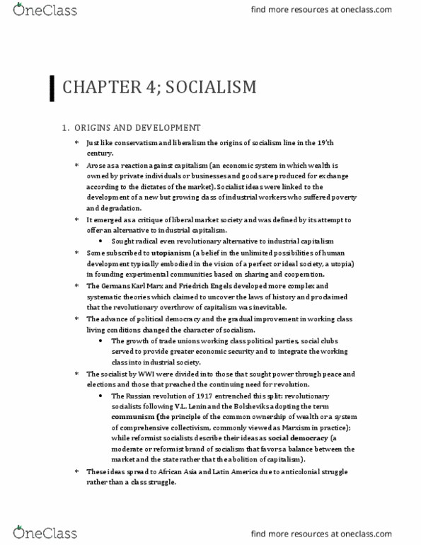 CAS IR 230 Chapter Notes - Chapter 4: Labour Power, Mixed Economy, Egalitarianism thumbnail