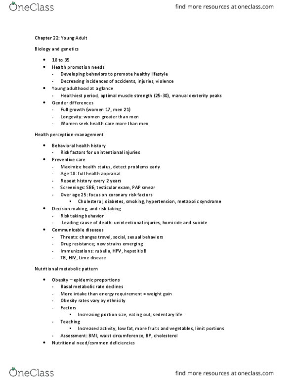 NUR 304 Lecture Notes - Lecture 12: Epididymitis, Genetic Testing, Mental Health thumbnail