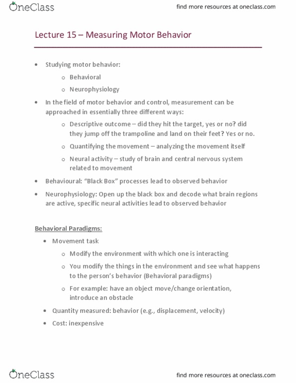 APA 2120 Lecture Notes - Lecture 15: Neuroplasticity, Electrophysiology, Hemoglobin thumbnail