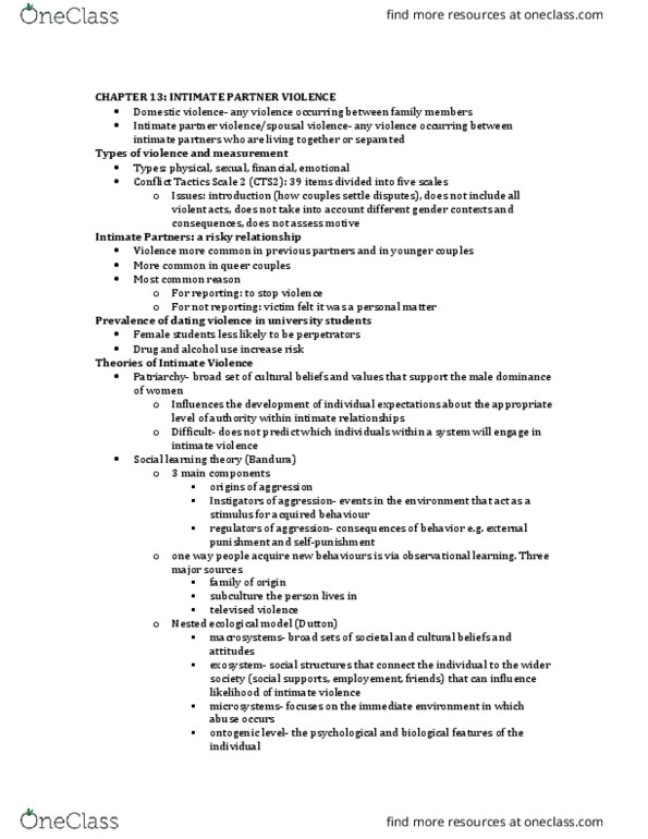 PSYC 331 Chapter Notes - Chapter 13: Learned Helplessness, Psychopathology, Conflict Tactics Scale thumbnail