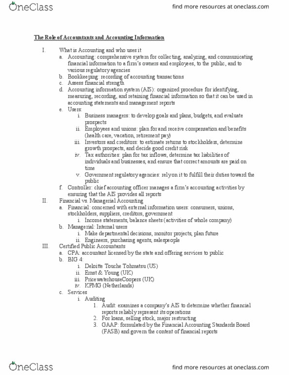 ECON 1115 Chapter Notes - Chapter 1-8: Bookkeeping, Walmart, Pricewaterhousecoopers thumbnail