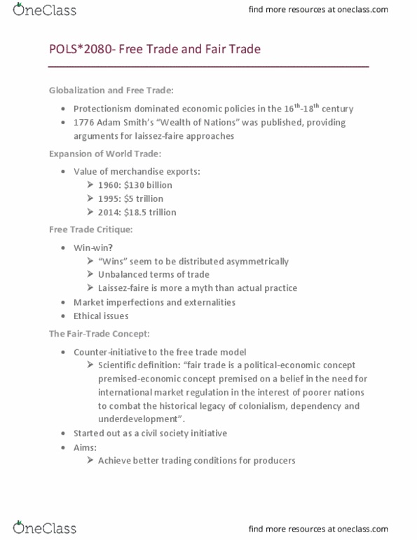 POLS 2080 Lecture Notes - Lecture 16: Protectionism, Swot Analysis, Fairtrade Canada thumbnail