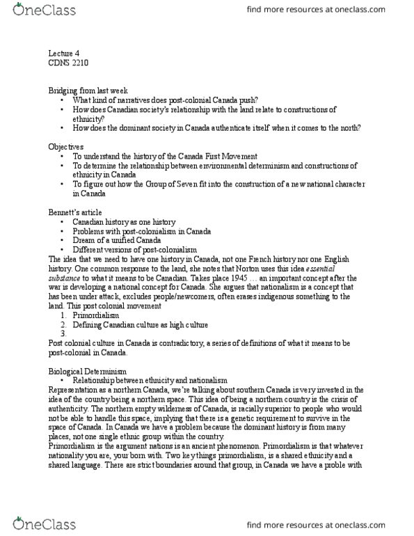 CDNS 2210 Lecture Notes - Lecture 4: North South Mrt Line, Canadian Shield, Determinism thumbnail