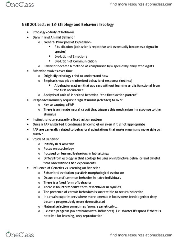 NBB 201 Lecture Notes - Lecture 13: Limbic System, Orbitofrontal Cortex, Lactational Amenorrhea thumbnail