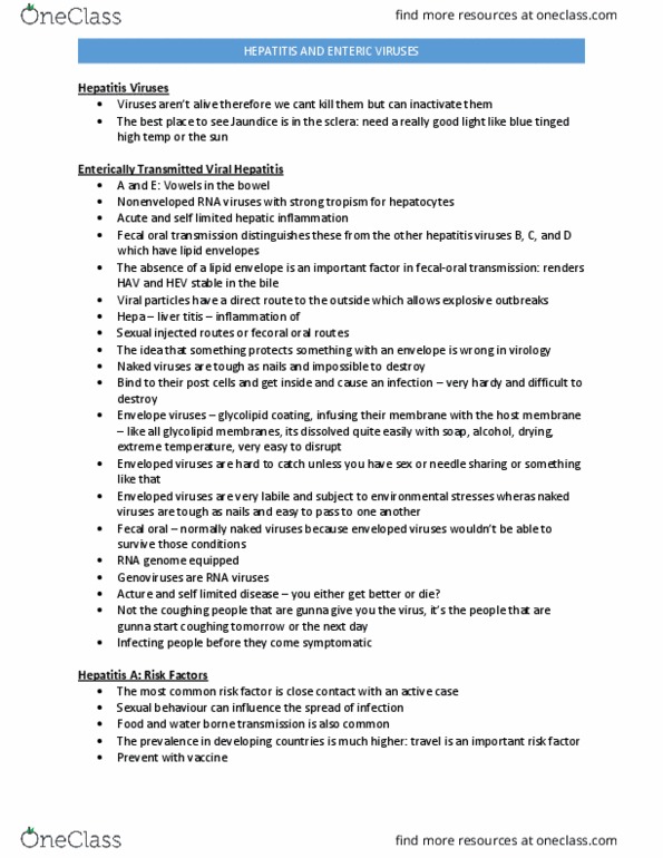 Microbiology and Immunology 3820A Lecture Notes - Lecture 15: Myalgia, Malabsorption, Sclera thumbnail