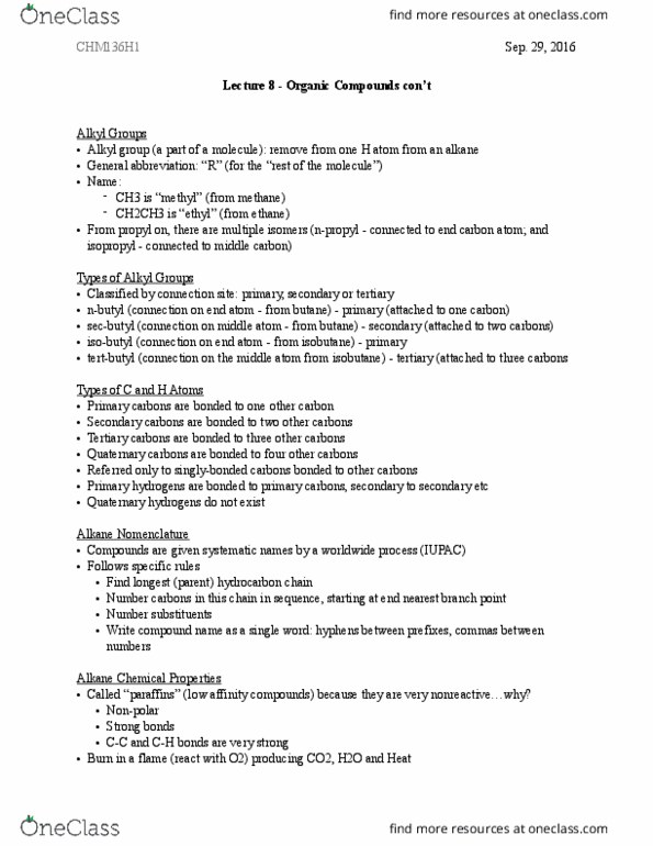 CHM136H1 Lecture Notes - Lecture 8: Isobutane, Alkyl, Propyl Group thumbnail