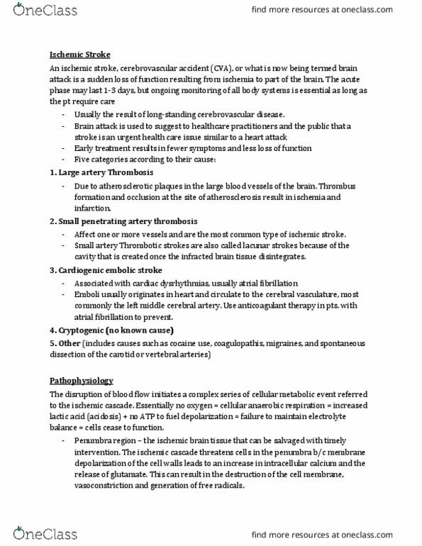 Nursing 3910A/B Chapter Notes - Chapter week 5: Posterior Cerebral Artery, Plasmin, Intracranial Hemorrhage thumbnail