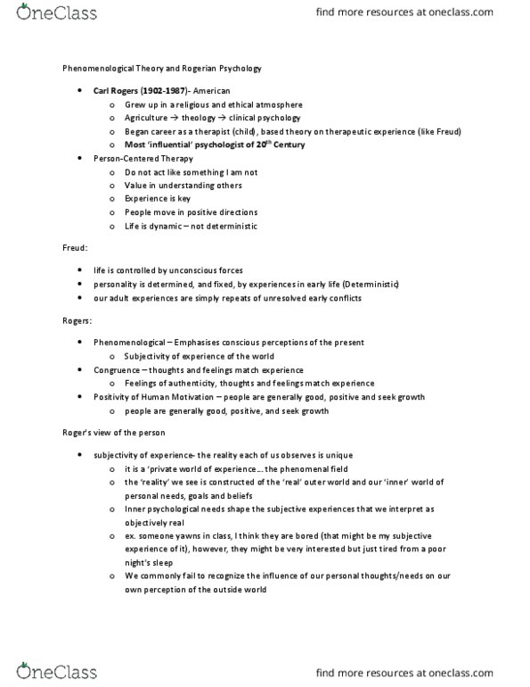 PSY 505 Lecture Notes - Lecture 5: Terror Management Theory, Dream Interpretation, Therapeutic Relationship thumbnail