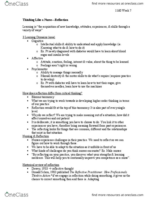 Nursing 1160A/B Lecture Notes - Lecture 7: Therapeutic Relationship, Blood Sugar thumbnail