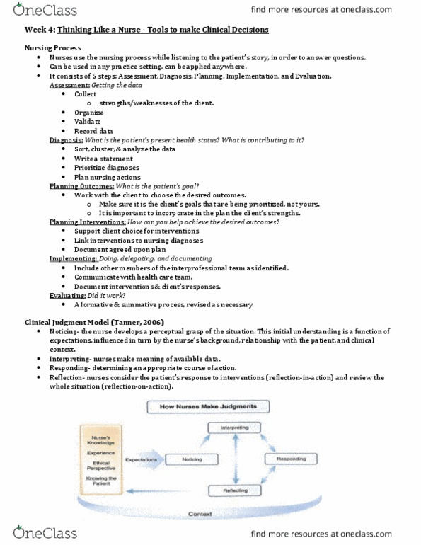 Nursing 1160A/B Lecture Notes - Lecture 4: Nursing Process thumbnail