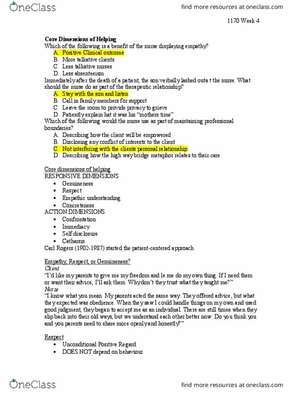 Nursing 1170A/B Lecture Notes - Lecture 4: Eye Contact, Absenteeism, Professional Boundaries thumbnail