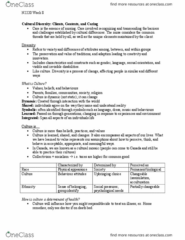 Nursing 2220A/B Lecture Notes - Lecture 8: Culture Shock, Visible Minority, Language Barrier thumbnail