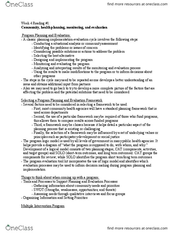 Nursing 2220A/B Chapter Notes - Chapter week 5: Logic Model, Swot Analysis thumbnail
