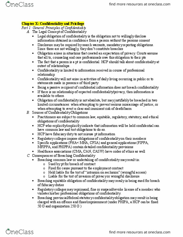 Health Sciences 3101A/B Lecture Notes - Lecture 10: Miscarriage, Fiduciary, Law Of Obligations thumbnail