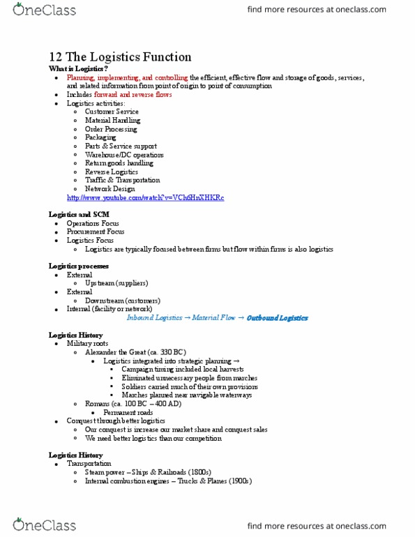 SCM 303 Lecture Notes - Lecture 12: Order Processing, Project Management, Outsourcing thumbnail