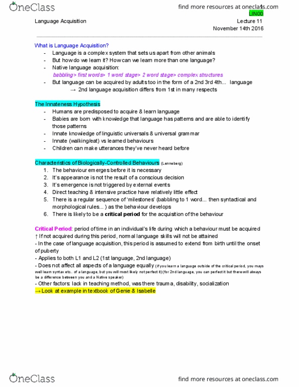 LIN 1300 Lecture Notes - Lecture 11: Baby Talk, Functional Theories Of Grammar, Metropolitan Area Youth Symphony thumbnail