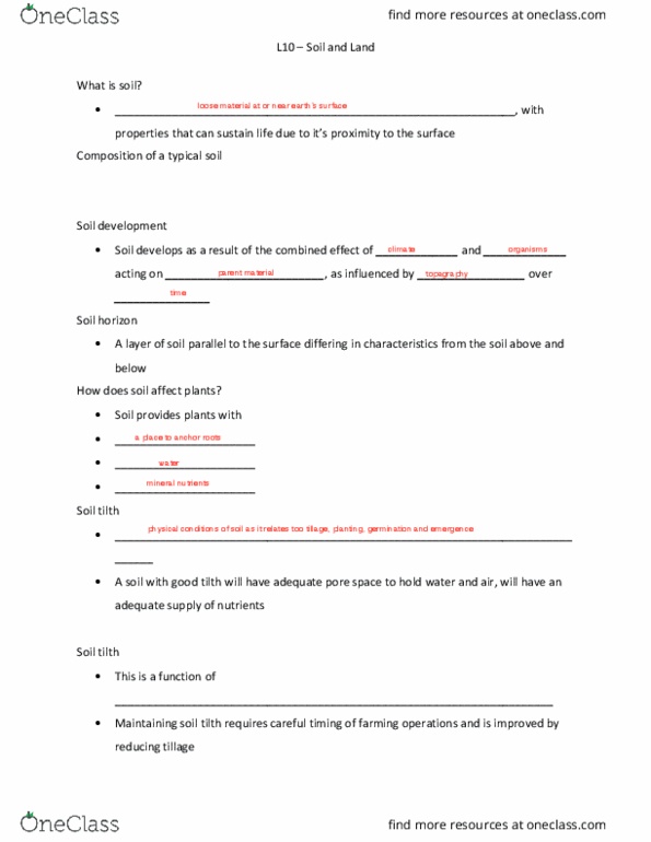 PLNT 1213 Lecture Notes - Lecture 10: Soil Organic Matter, Soil Texture, Tilth thumbnail