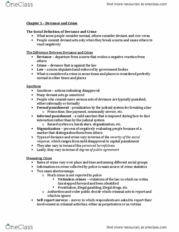 SOCI 1001H Chapter Notes - Chapter 5: Émile Durkheim, Labeling Theory, Arson thumbnail