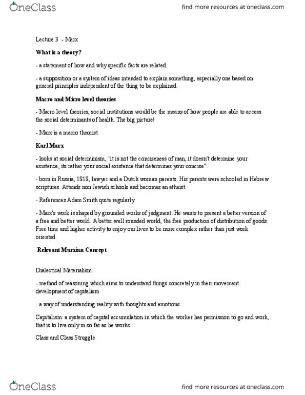 SOSC 1930 Lecture Notes - Lecture 2: Dialectical Materialism, Capital Accumulation, Human Overpopulation thumbnail