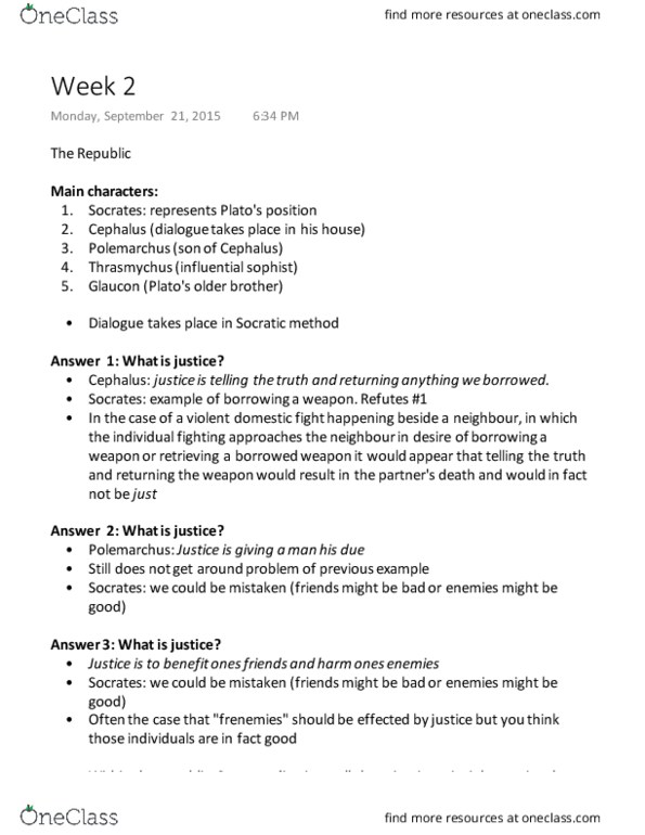 POLS 250 Lecture Notes - Lecture 2: Frenemy, Glaucon, Socratic Method thumbnail