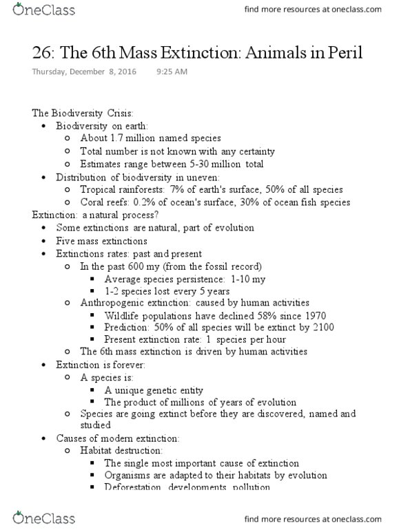 BIOL 101 Lecture 26: The 6th Mass Extinction: Animals in Peril thumbnail