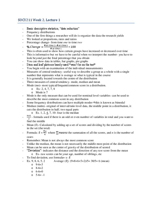 SOCY 211 Lecture Notes - Lecture 2: Unimodality, Central Tendency, Descriptive Statistics thumbnail