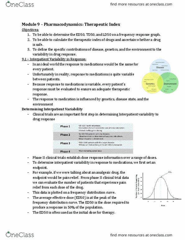 Pharmacology 2060A/B Lecture Notes - Lecture 9: Median Toxic Dose, Therapeutic Index, Frequency Response thumbnail